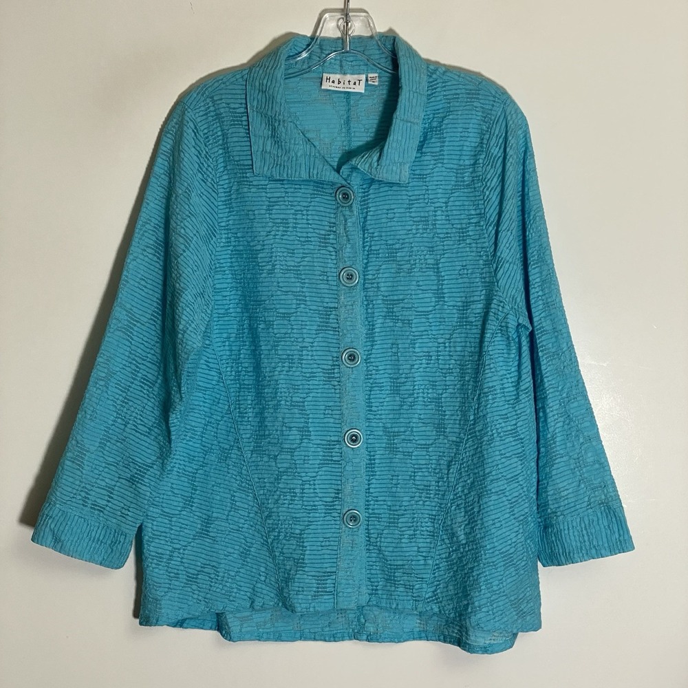 Habitat Top Womens Medium Blue Striped Textured Classy Modern Lagenlook Coastal